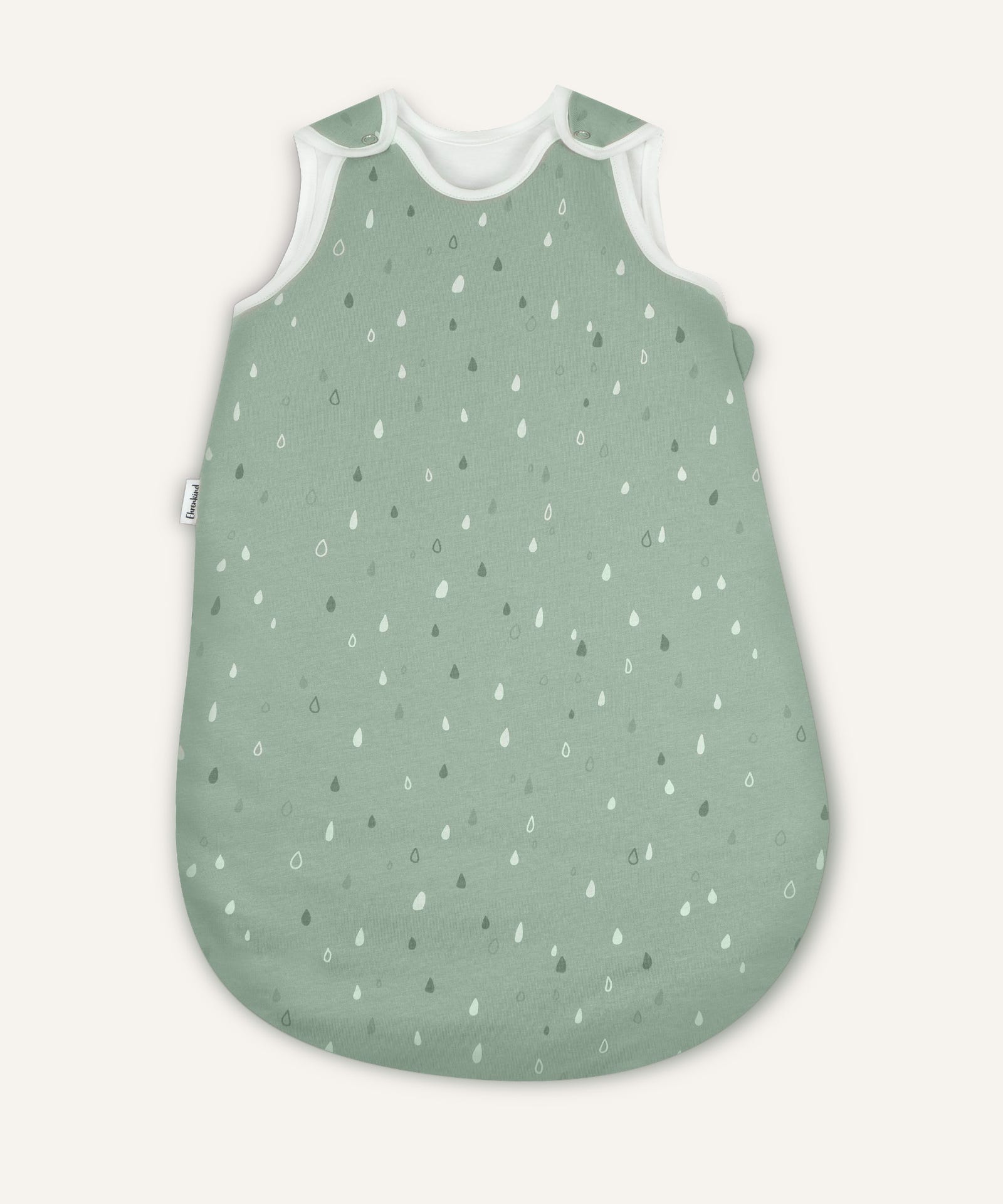 Ehrenkind Baby-Sommerschlafsack rund in jade mit weiß, grünen Tropfen.