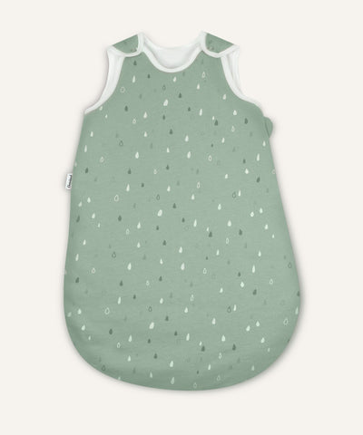 Ehrenkind Baby-Sommerschlafsack rund in jade mit weiß, grünen Tropfen.