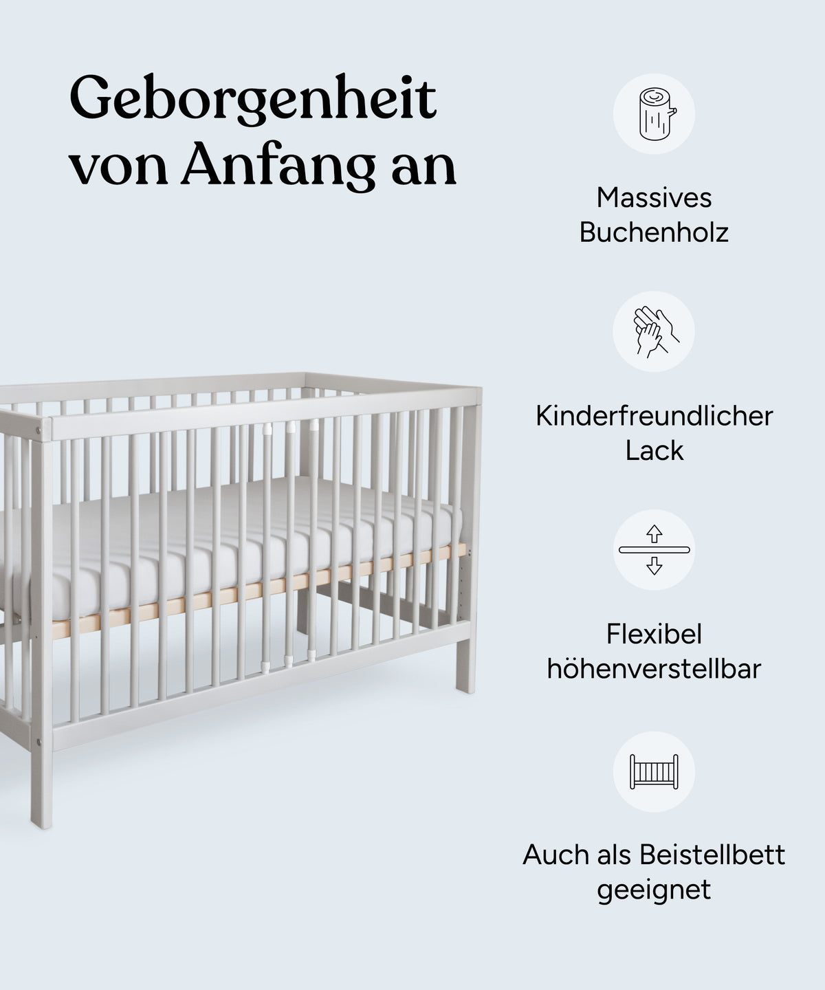 Vorteile Babybett Grau.