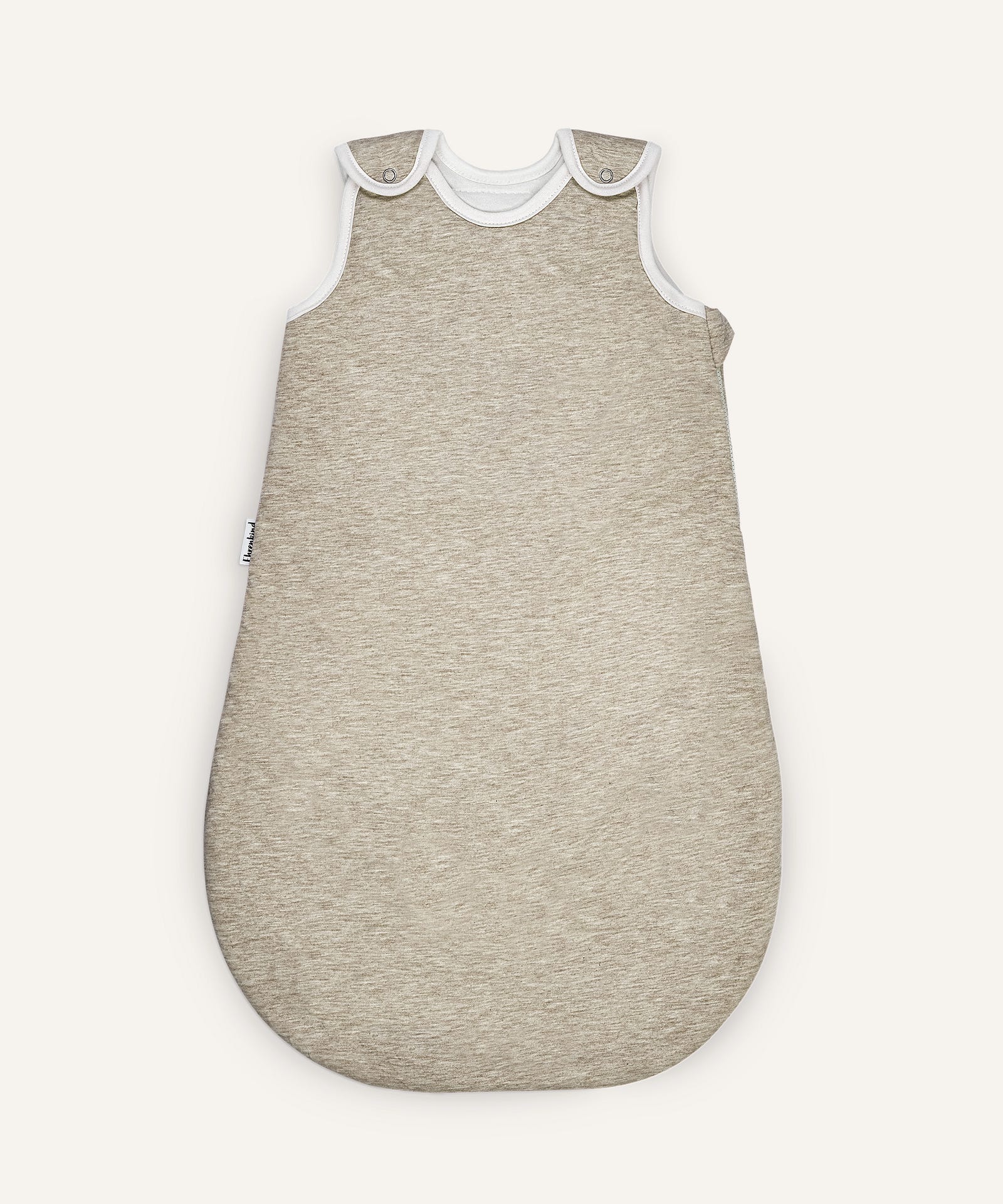 Babyschlafsack rund mit Wollfüllung beige.