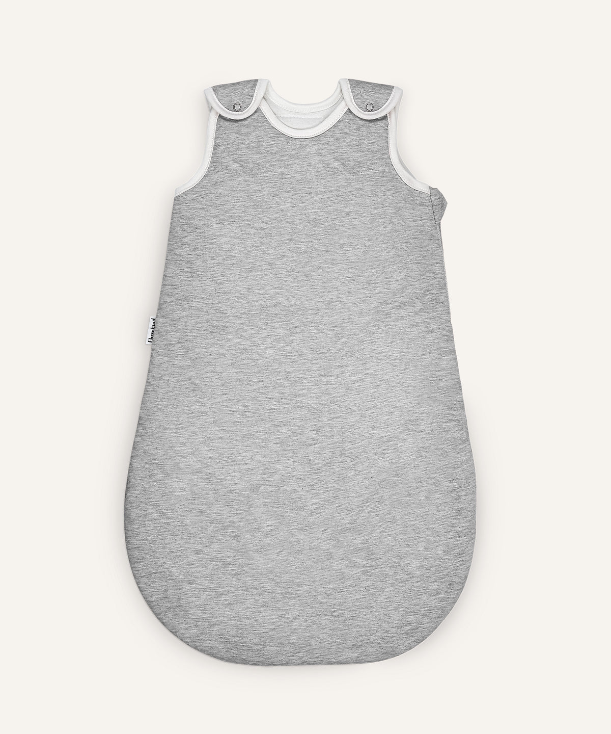 Babyschlafsack rund mit Wollfüllung hellgrau.