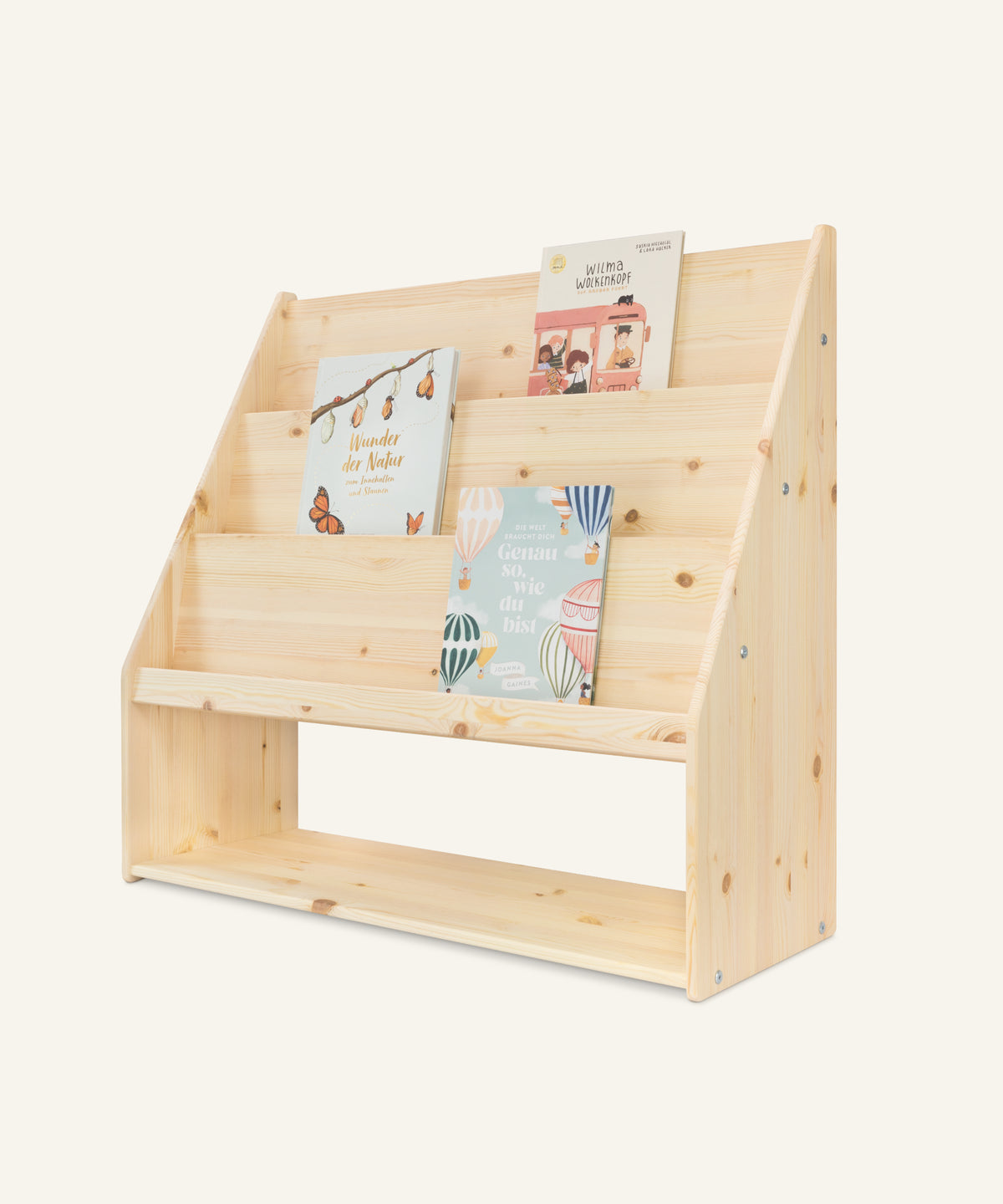 Ehrenkind Bücherregal mit Stauraum aus massivem Kiefernholz.