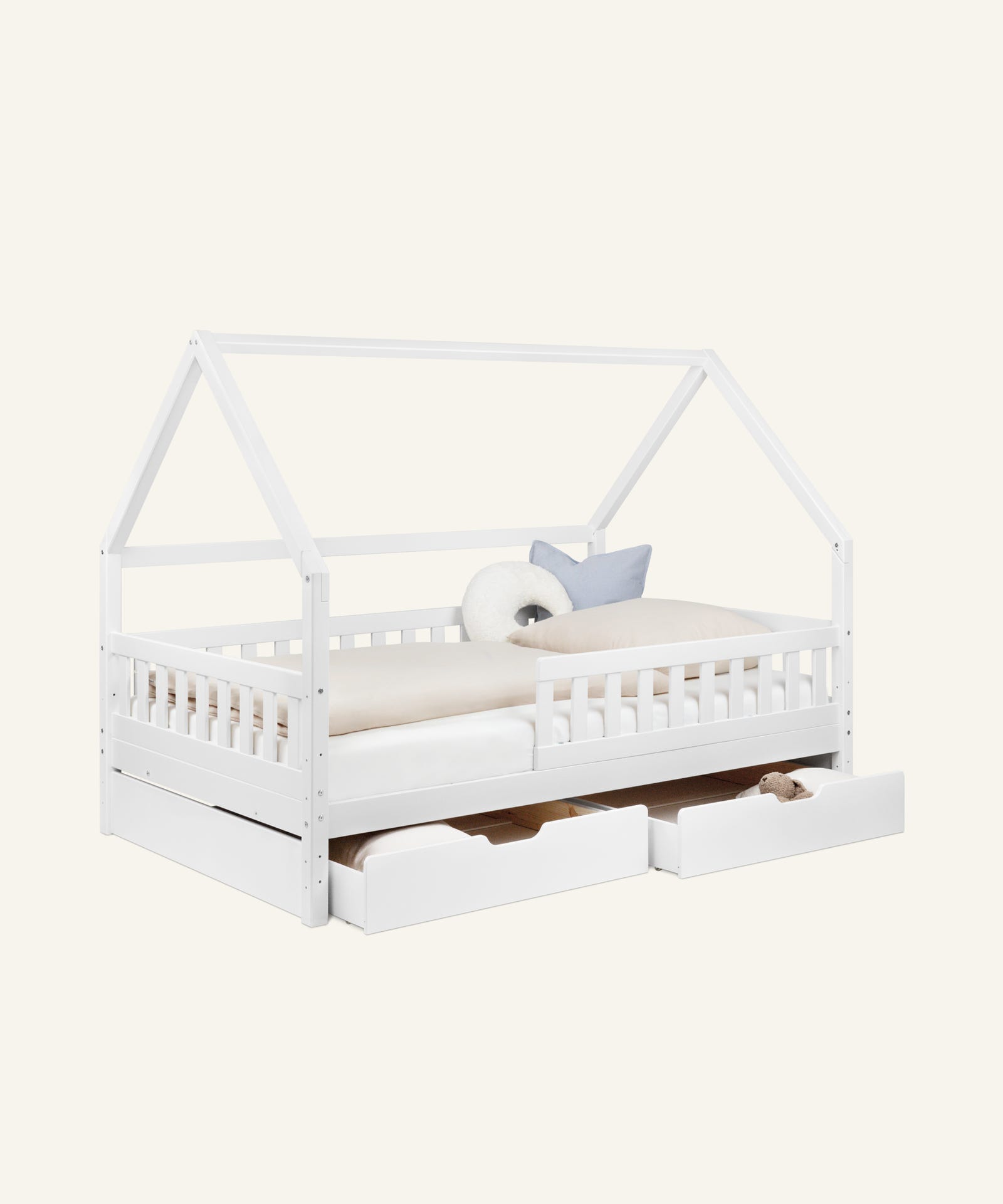 Ehrenkind Hausbett Lille 120x200 weiß mit Schubladen