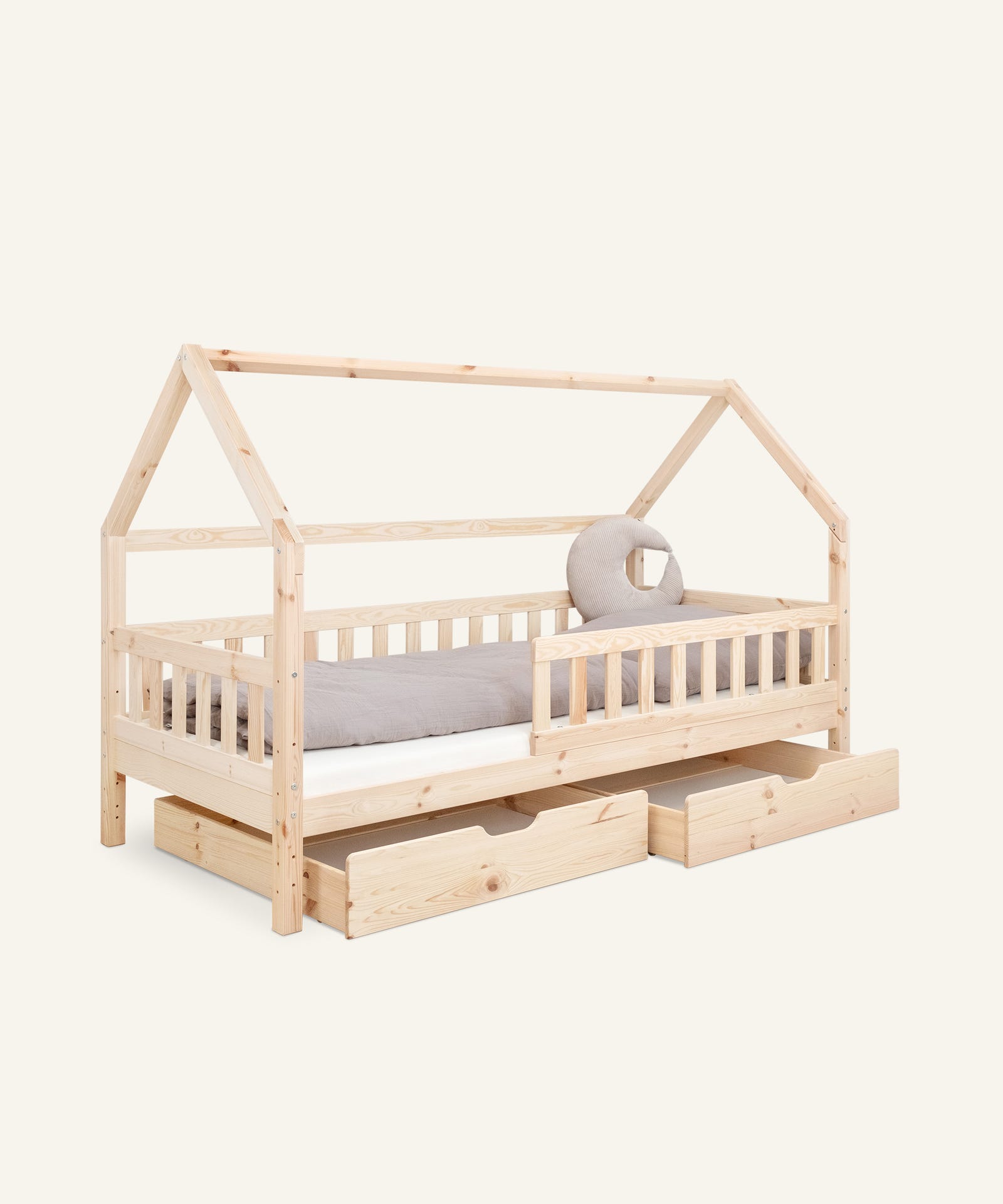 Ehrenkind Hausbett Lille 90x200 cm Natur mit Doppelschubladen