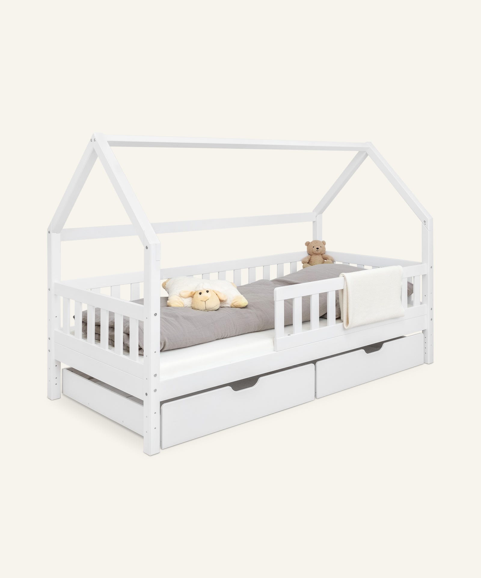 Ehrenkind Hausbett Lille 90x200 weiß mit Doppelschublade