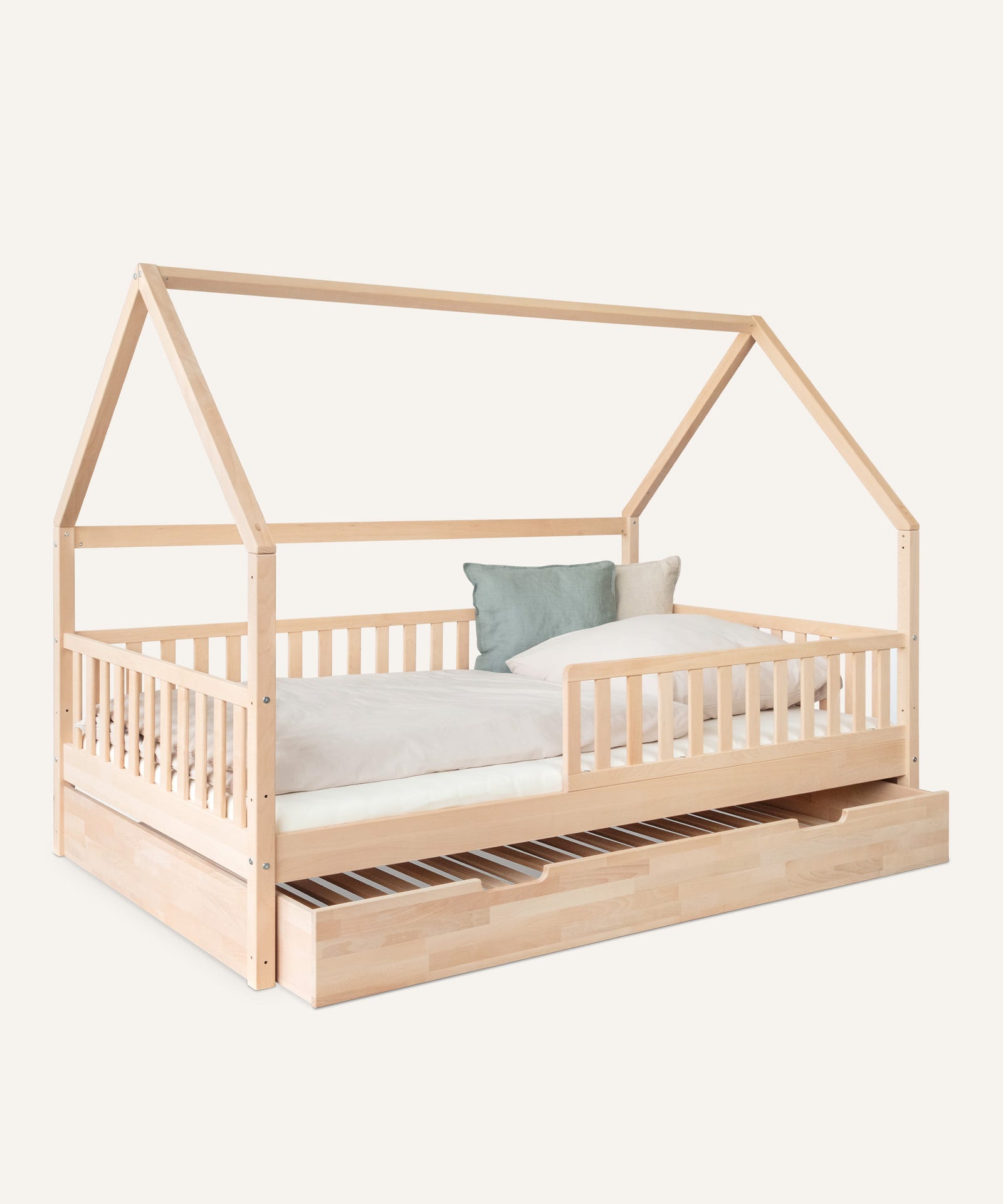 Ehrenkind Hausbett Livo 120x200 Buche Natur mit Bettkasten.