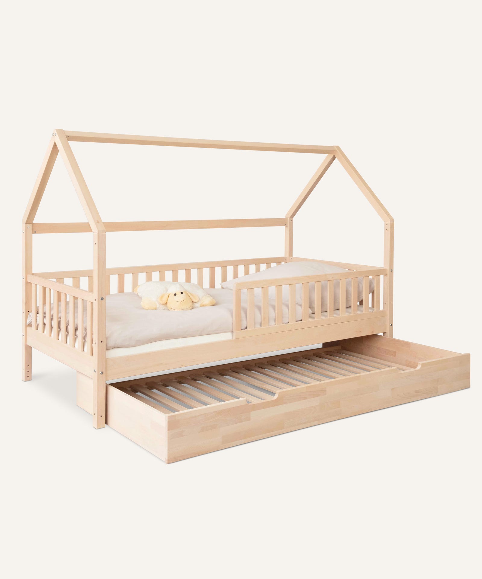 Ehrenkind Hausbett Livo 90x200 Buche Natur mit Bettkasten.