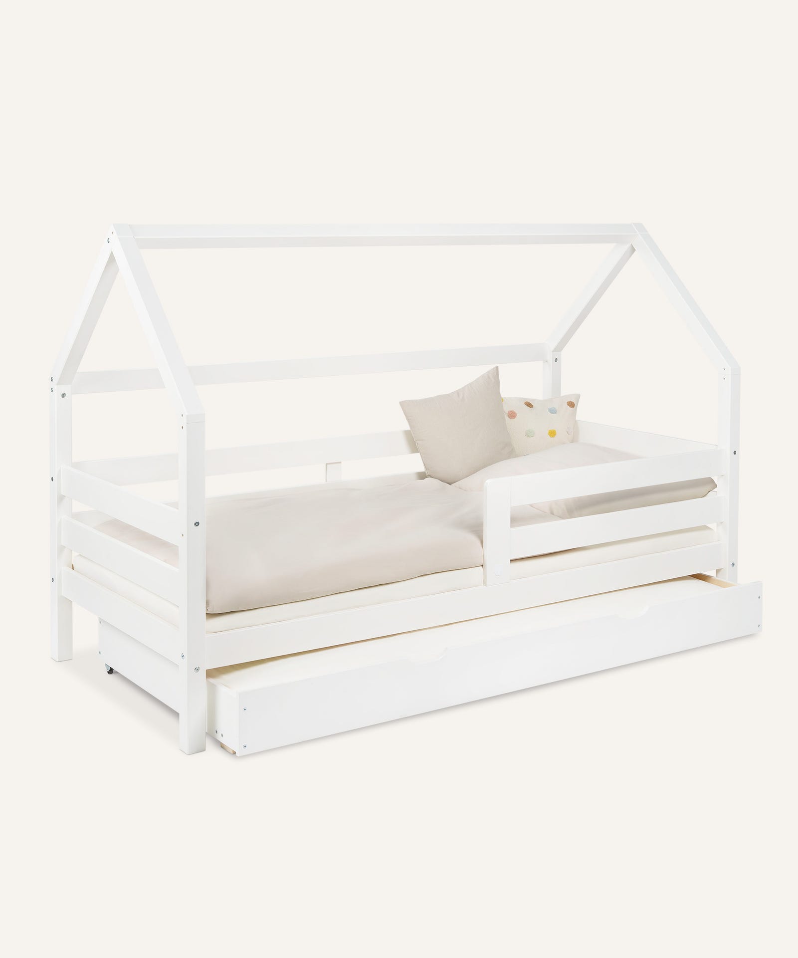 Ehrenkind Hausbett Sona 90x200 Kiefer Weiß mit Bettkasten.