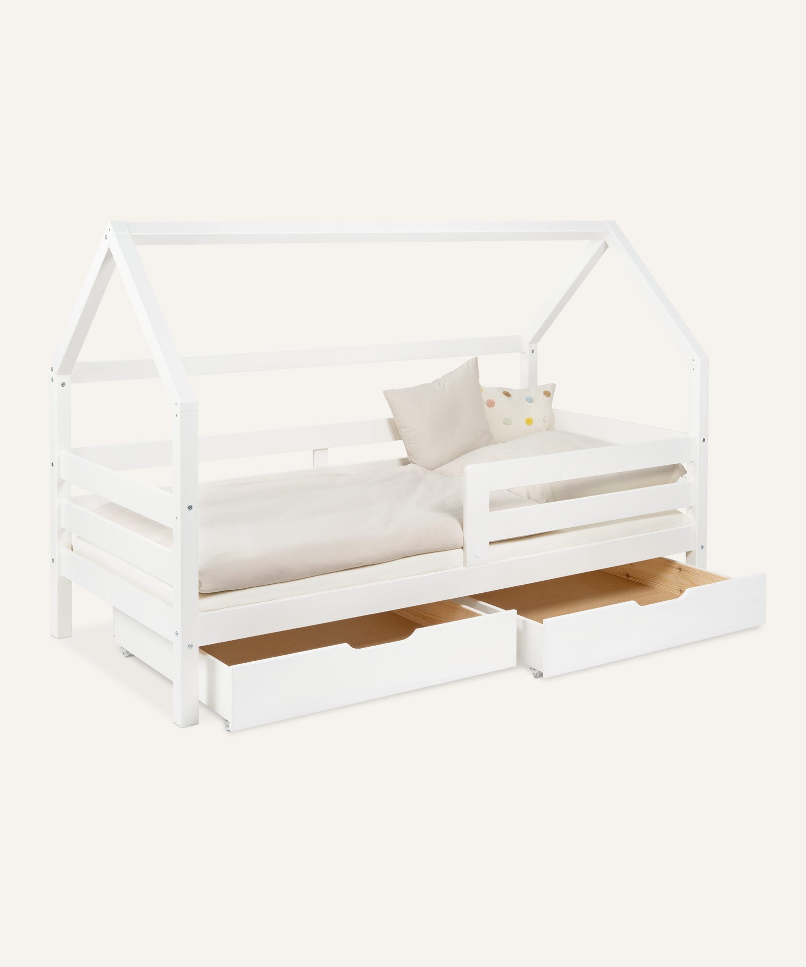 Ehrenkind Hausbett Sona 90x200 Kiefer Weiß mit Doppelschublade.