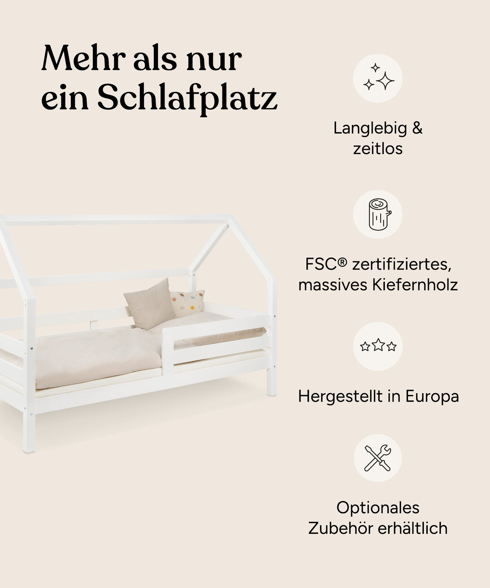 Vorteile Hausbett Sona Kiefer Weiß.