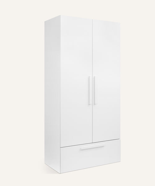 Ehrenkind Kleiderschrank Linia Kiefer Weiß 100 cm Basis-Set mit Rollschublade.