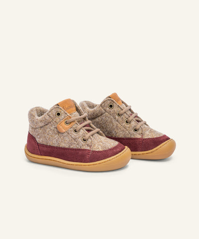 Ehrenkind Lauflernschuhe Wollfilz in Bordeaux.