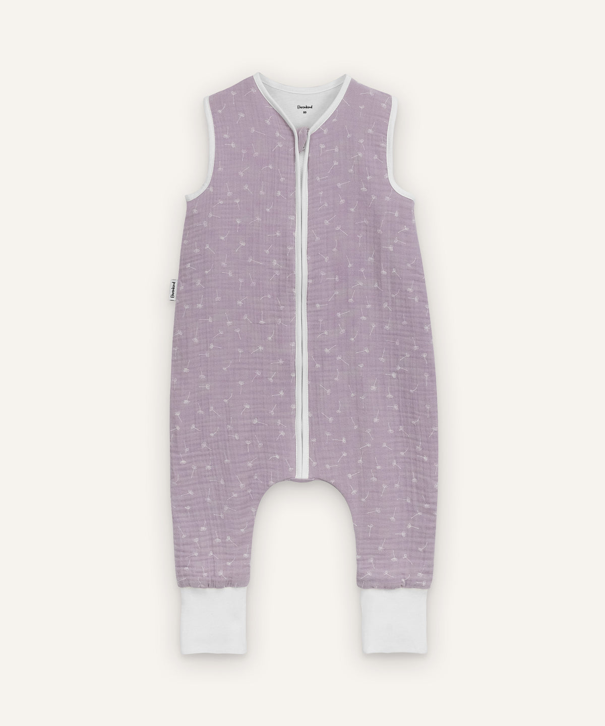 Ehrenkind Musselin Sommerschlafsack mit Beinen Flieder Pusteblume.