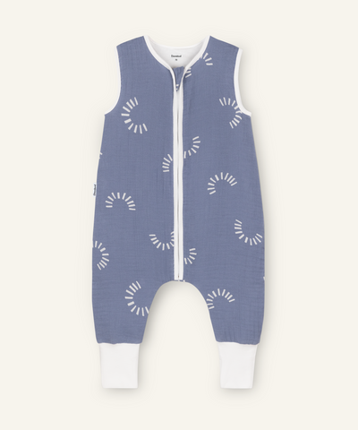 Ehrenkind Musselin Sommerschlafsack mit Beinen Jeansblau Gemustert.