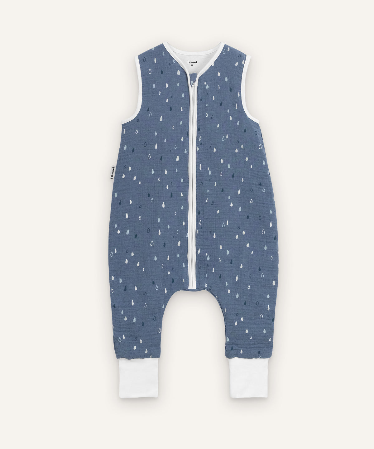 Ehrenkind Musselin Sommerschlafsack mit Beinen Jeansblau Tropfen.