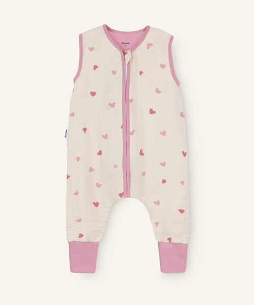 Ehrenkind Musselin Sommerschlafsack mit Beinen Natur Herzen.