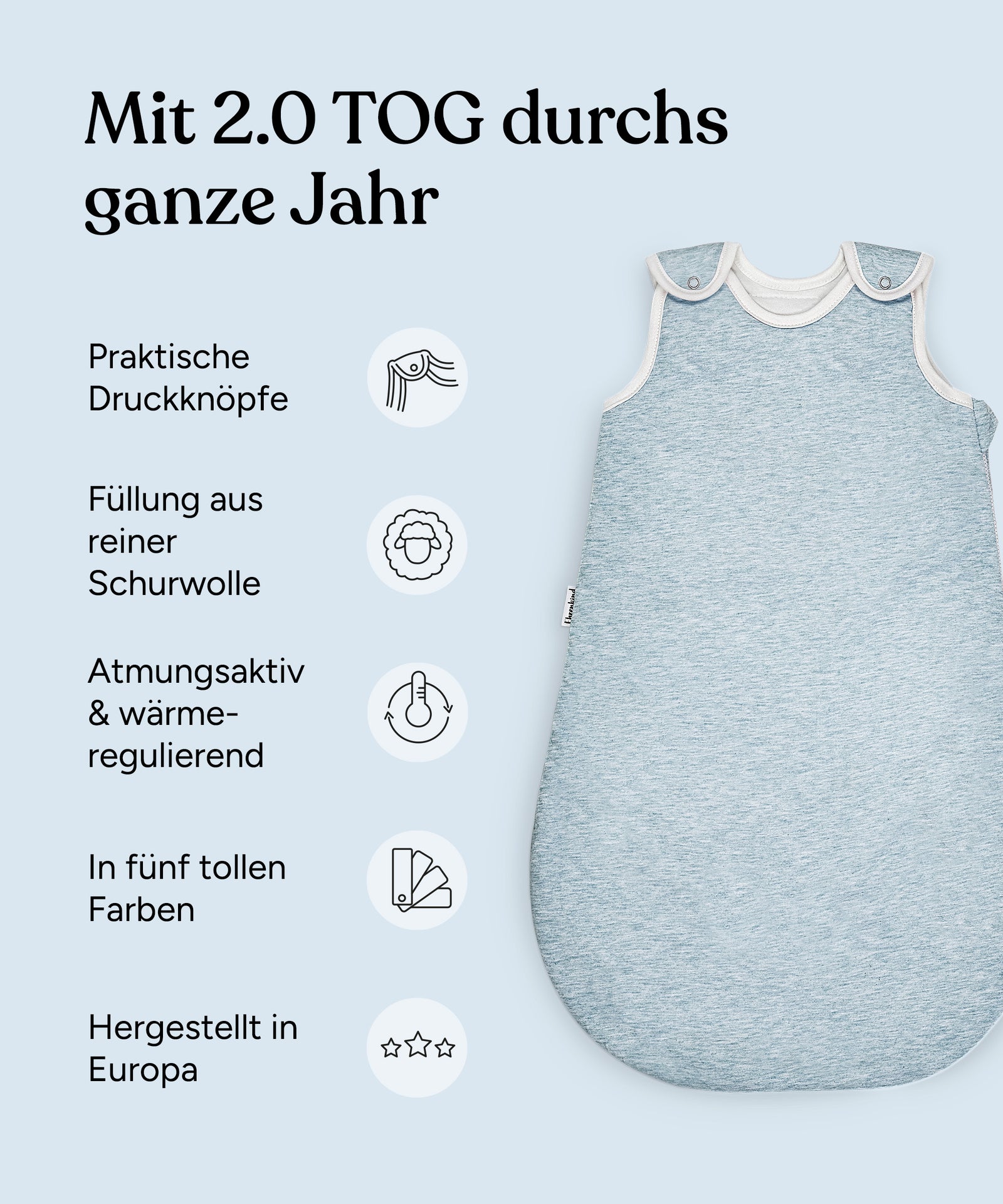 Ehrenkind Schlafsack mit Wollwattierung Rund Vorteile.