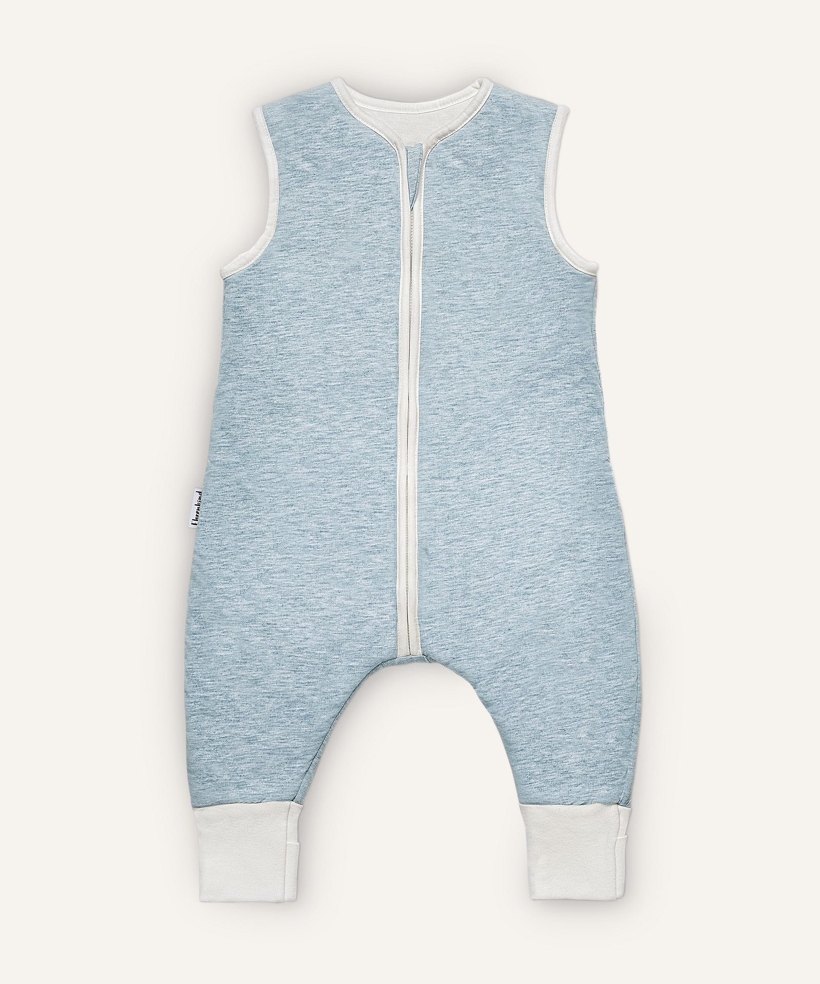 Babyschlafsack mit Beinen und Wollfüllung hellblau.