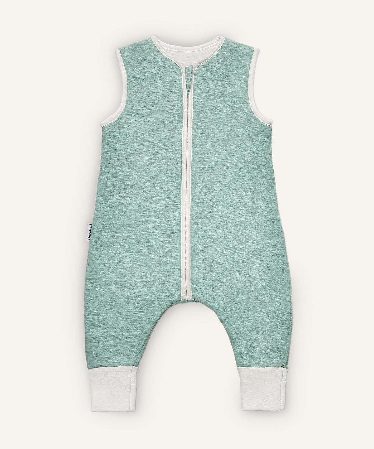 Babyschlafsack mit Beinen und Wollfüllung hellgrün.