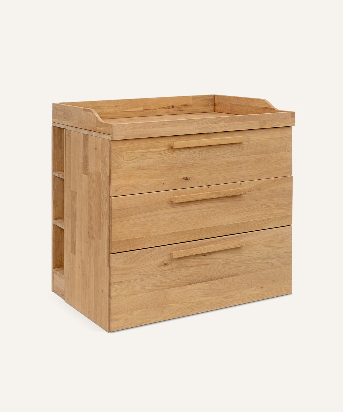 Ehrenkind Wickelkommode Linia Eiche mit Rollschublade und Regal.