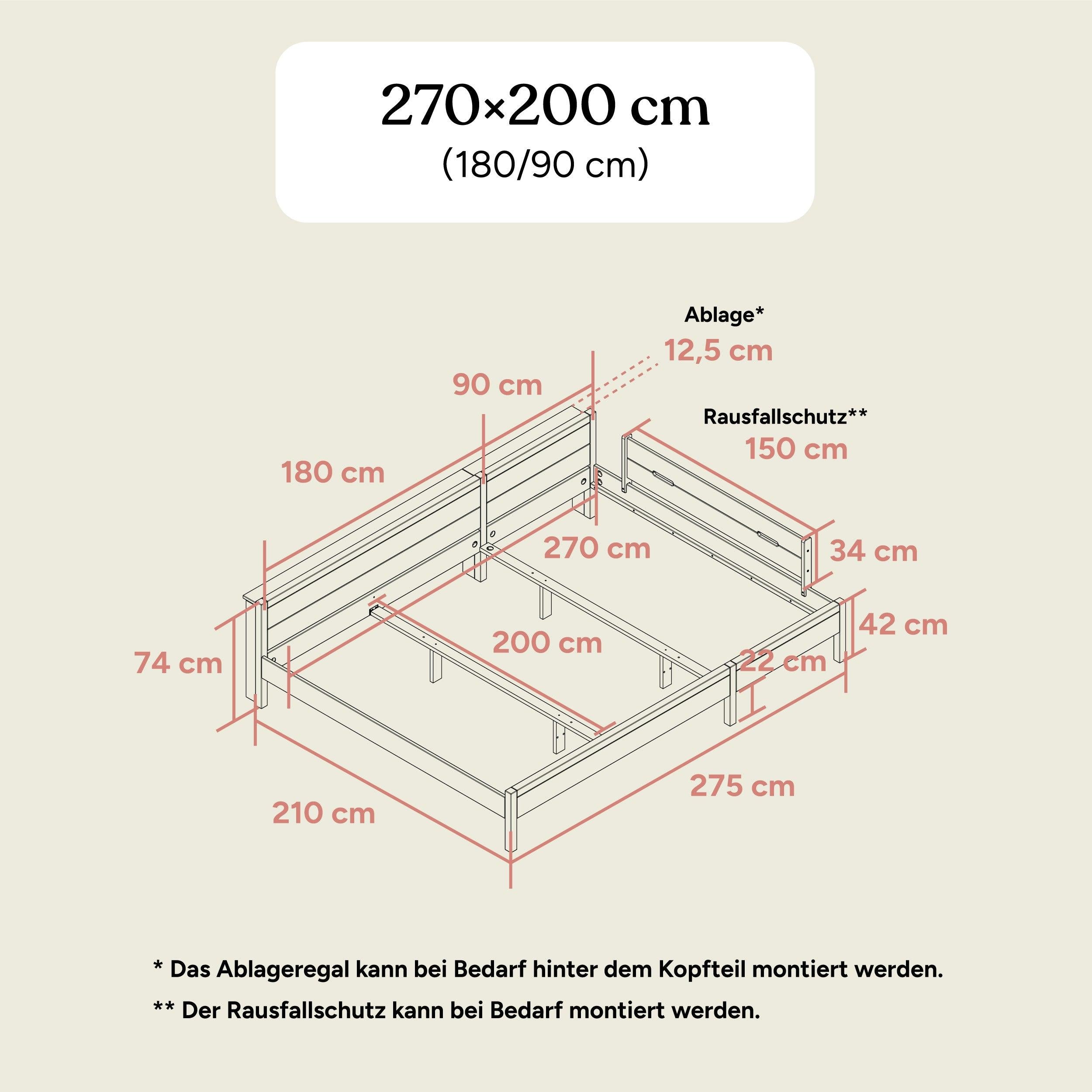 Familienbett | Esche - Eiche gebeizt | 270x200 (180/90) | Standard