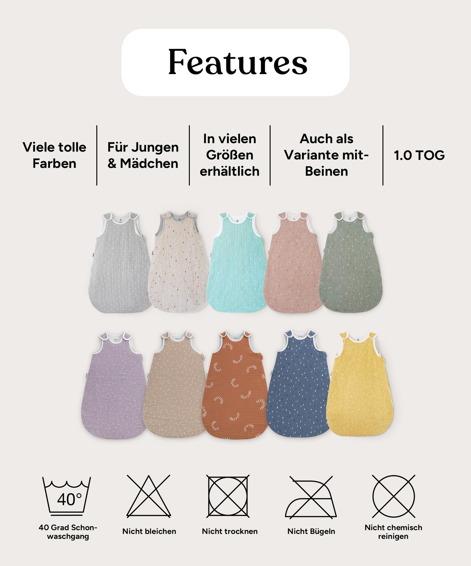 Features Baby-Sommerschlafsack Musselin.