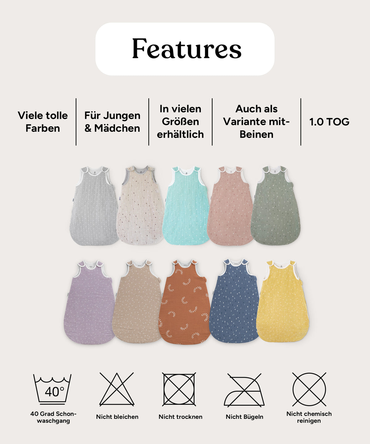Features Baby-Sommerschlafsack Musselin.