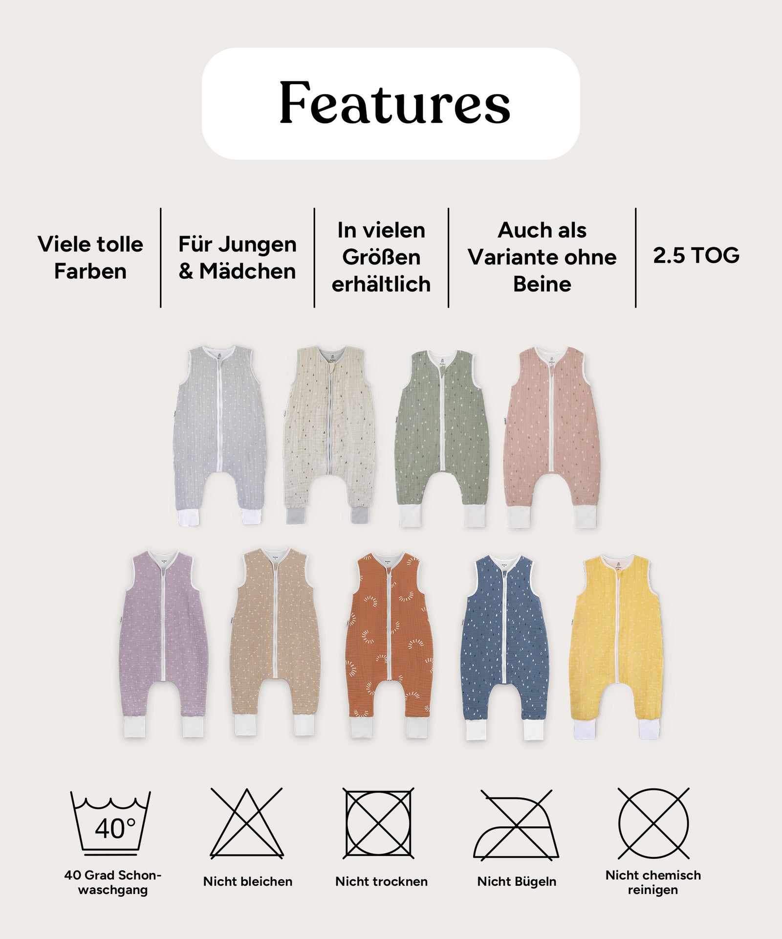 Features Ganzjahresschlafsack Musselin.