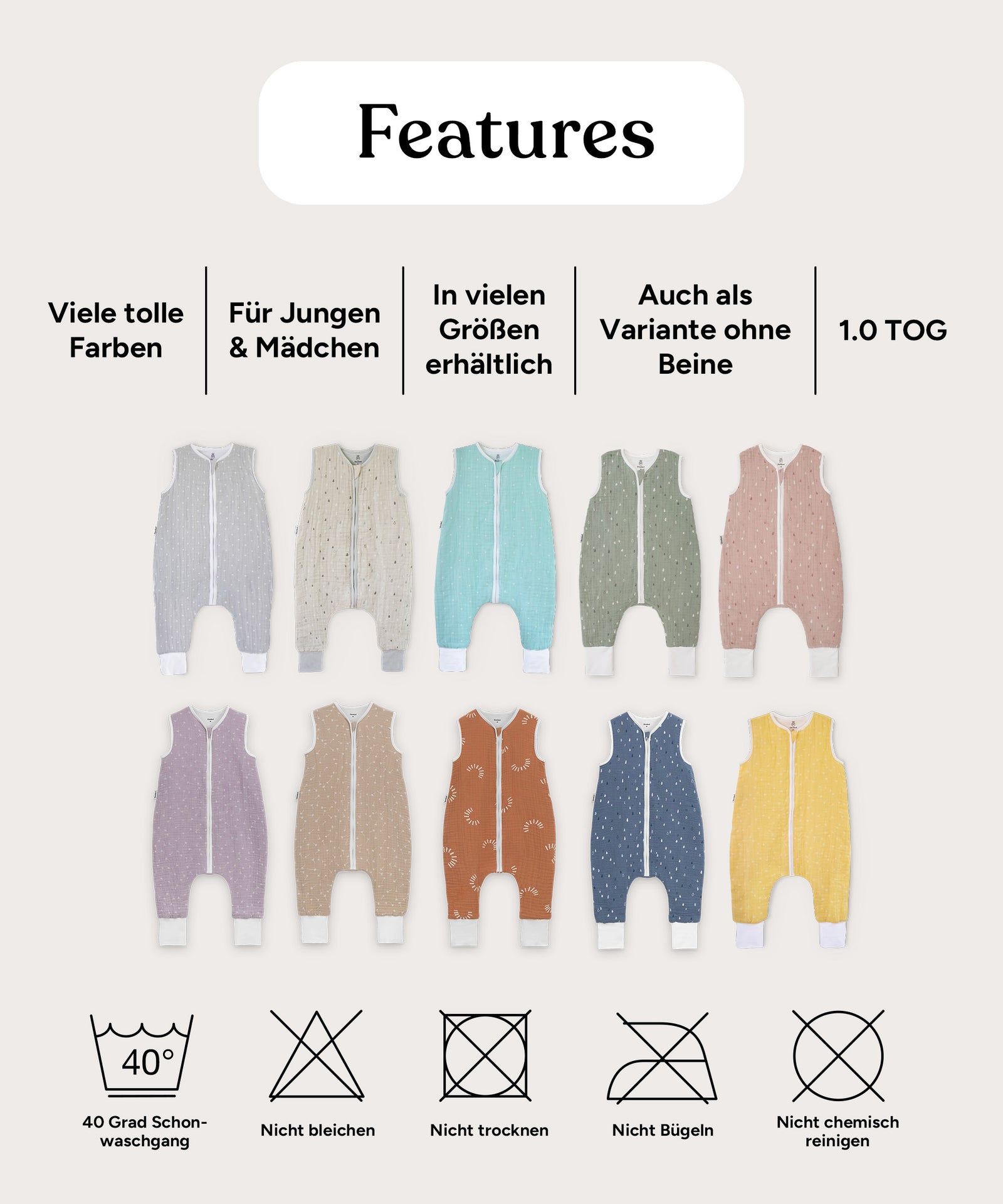 Features Sommerschlafsack Musselin.