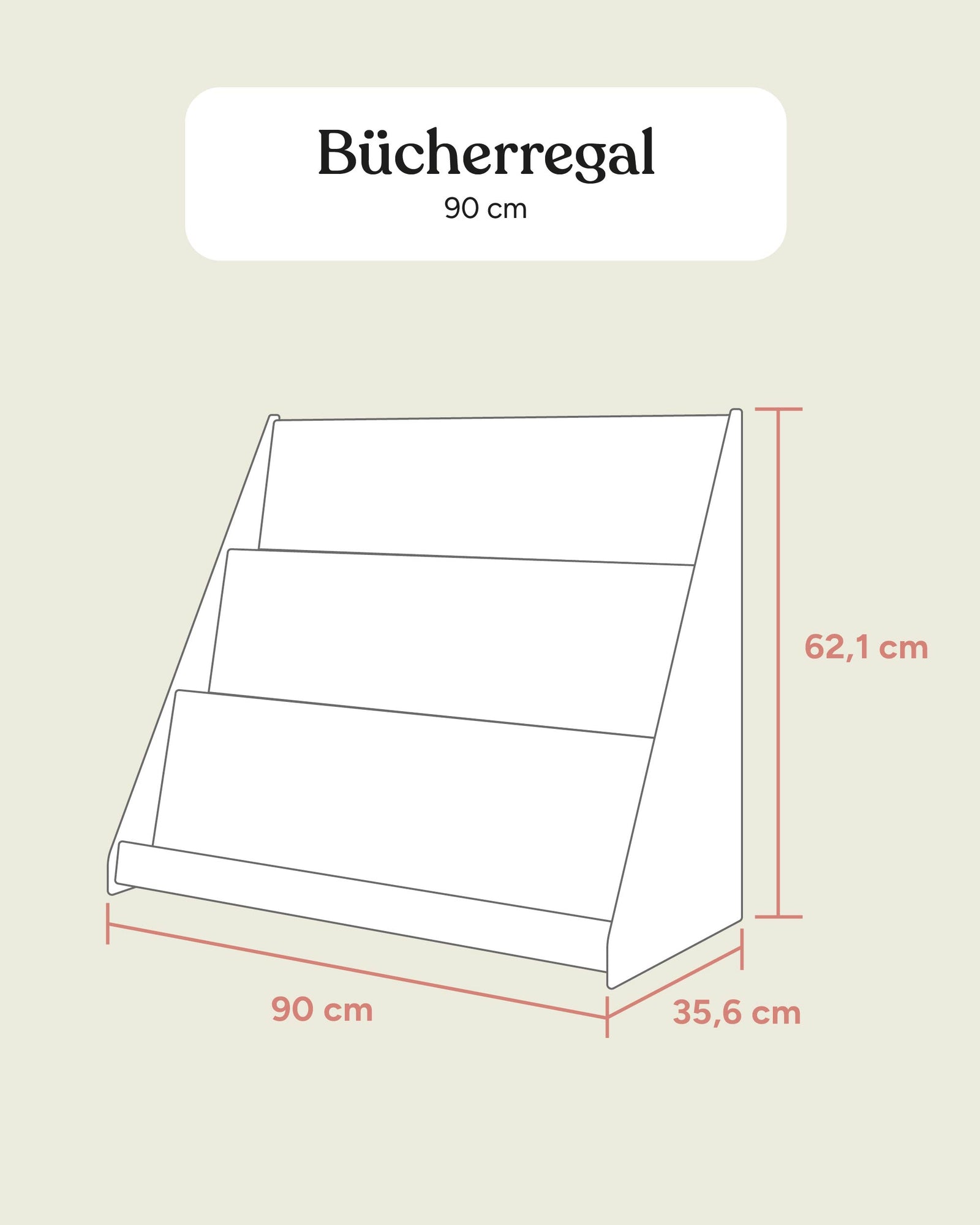 Größengrafik Bücherregal Kiefer 90cm.