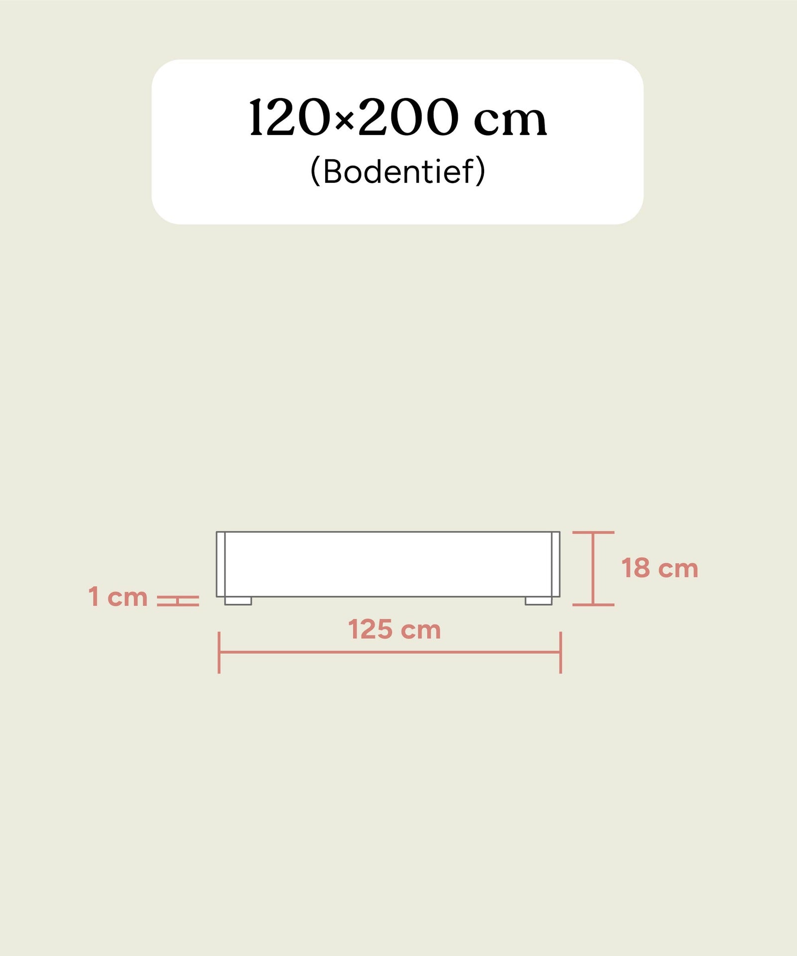 Größengrafik Jugendbett Plano bodentief von vorne 120x200 cm.