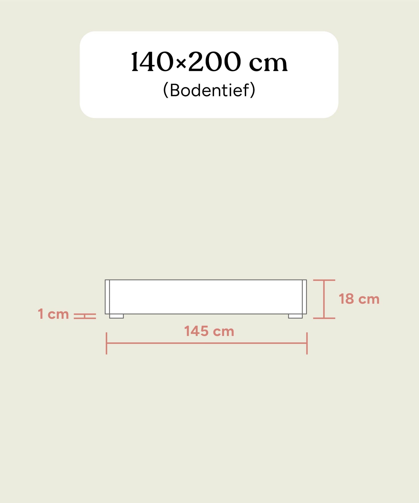 Größengrafik Jugendbett Plano bodentief von vorne 140x200 cm.