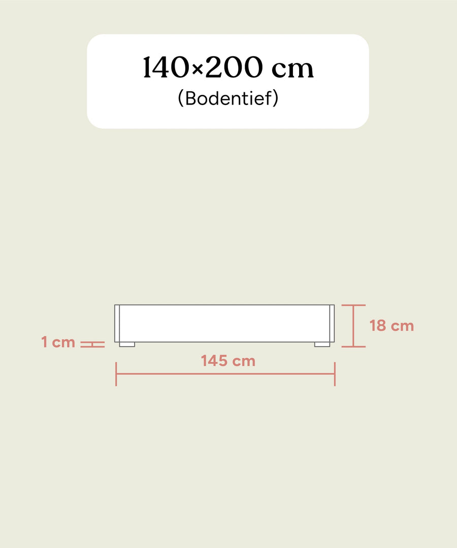 Größengrafik Jugendbett Plano bodentief von vorne 140x200 cm.