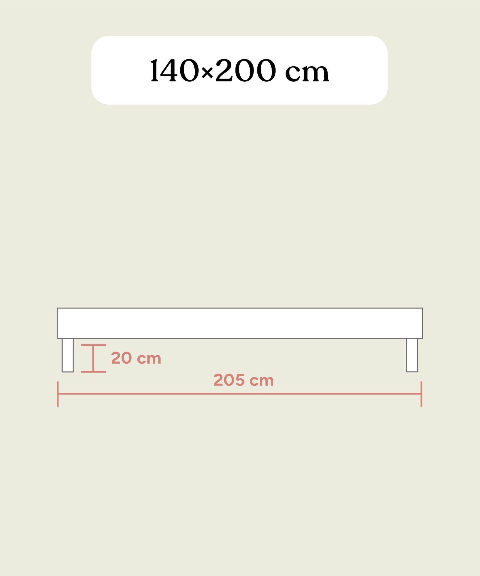 Größengrafik Jugendbett Plano von der Seite 140x200 cm.