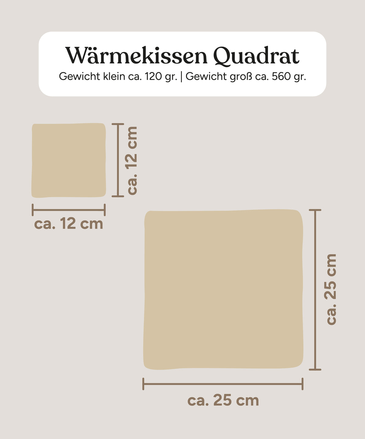 Größengrafik Kirschkernkissen Quadratisch.