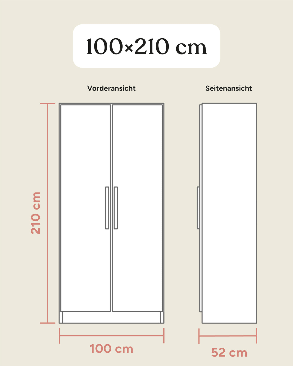 Größengrafik Kleiderschrank Linia 100x210 cm.