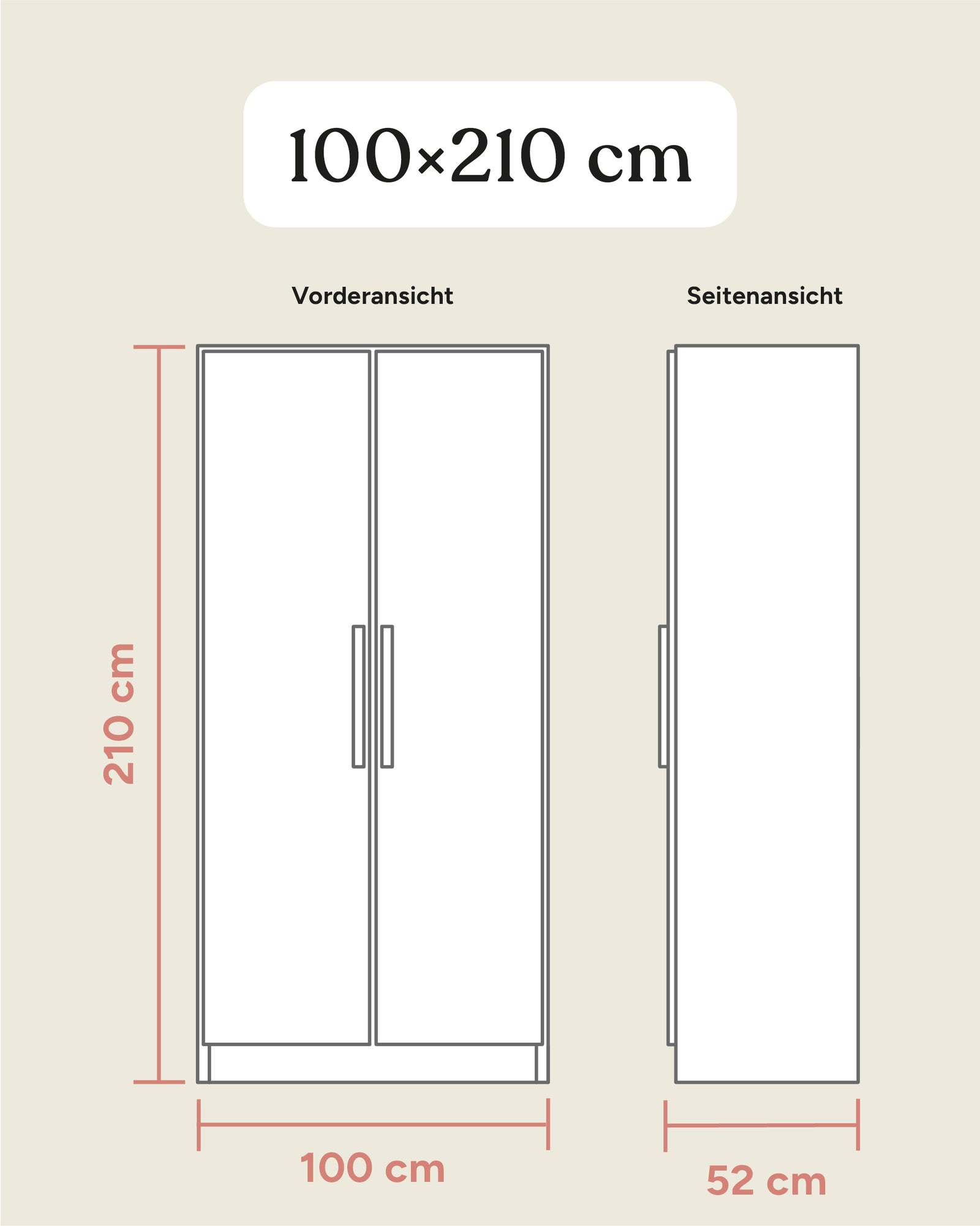 Größengrafik Kleiderschrank Linia 100x210 cm.