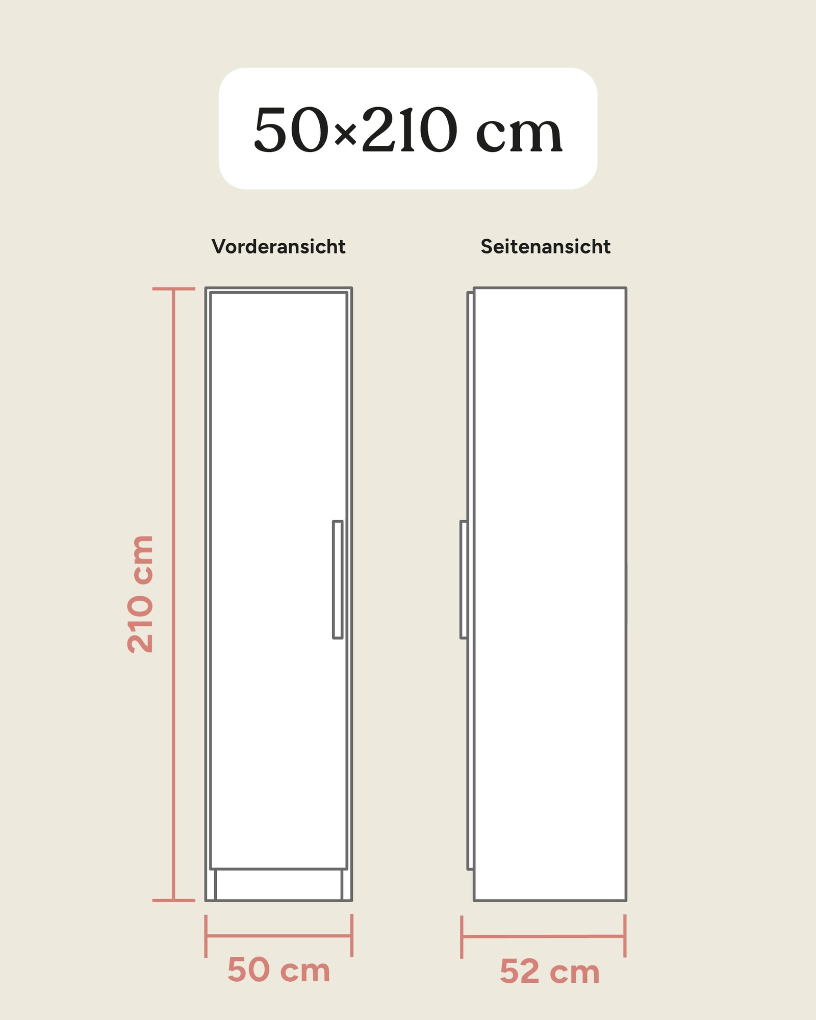 Größengrafik Kleiderschrank Linia 50x210 cm.