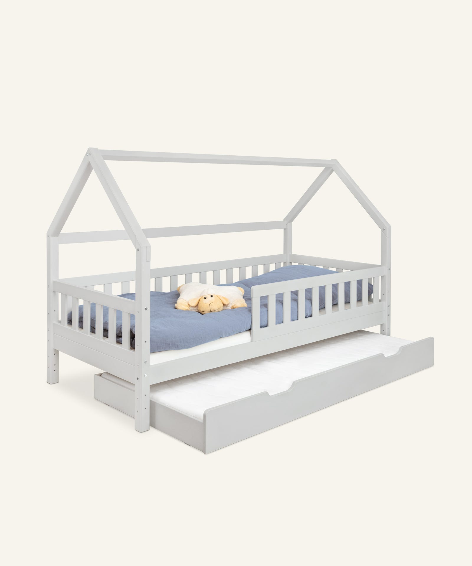 Ehrenkind Hausbett Lille 90x200 Hellgrau mit Bettkasten