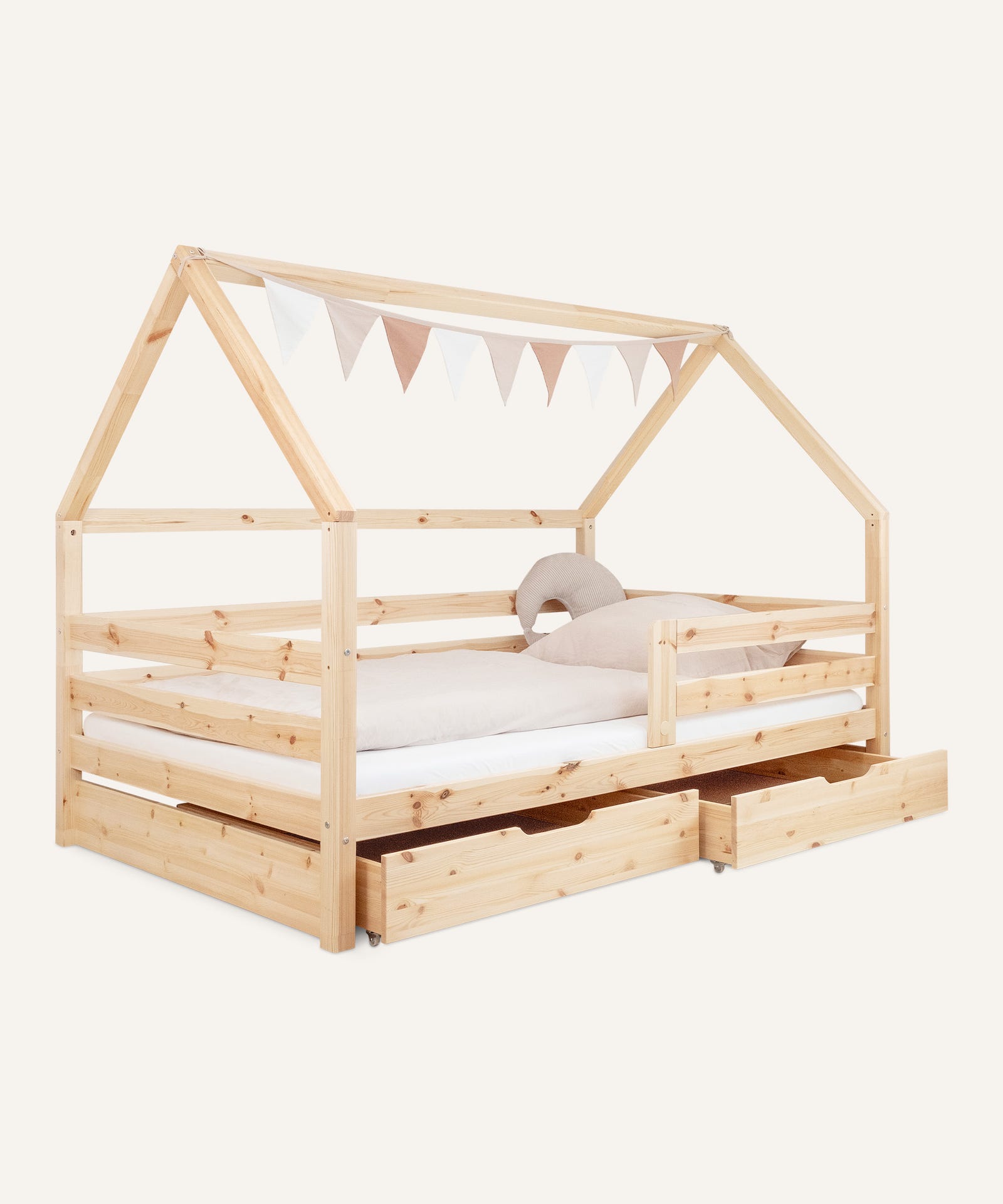 Ehrenkind Hausbett Kiefer Sona Natur mit Schubladen.
