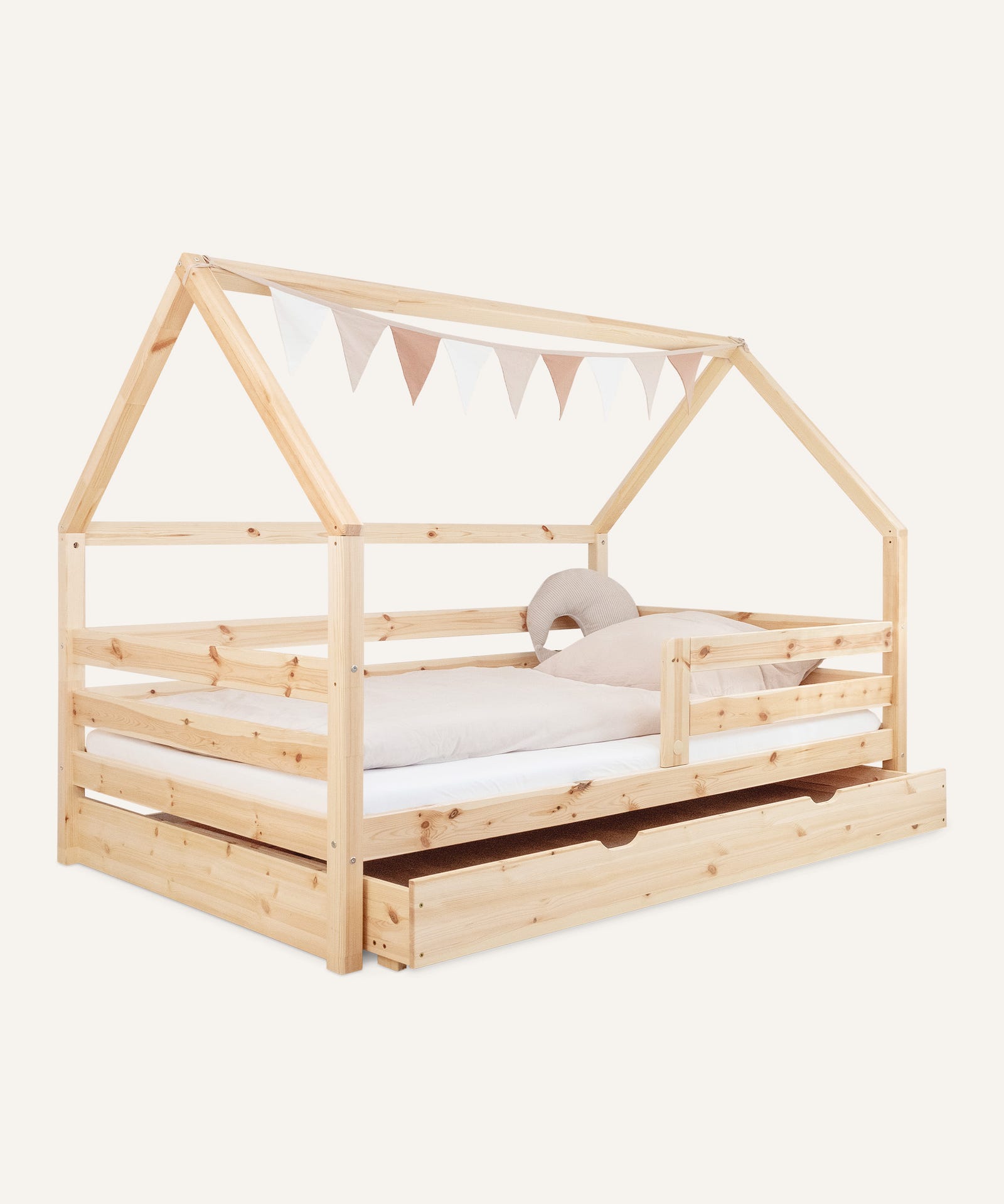Ehrenkind Hausbett Kiefer Sona Natur mit Bettkasten.