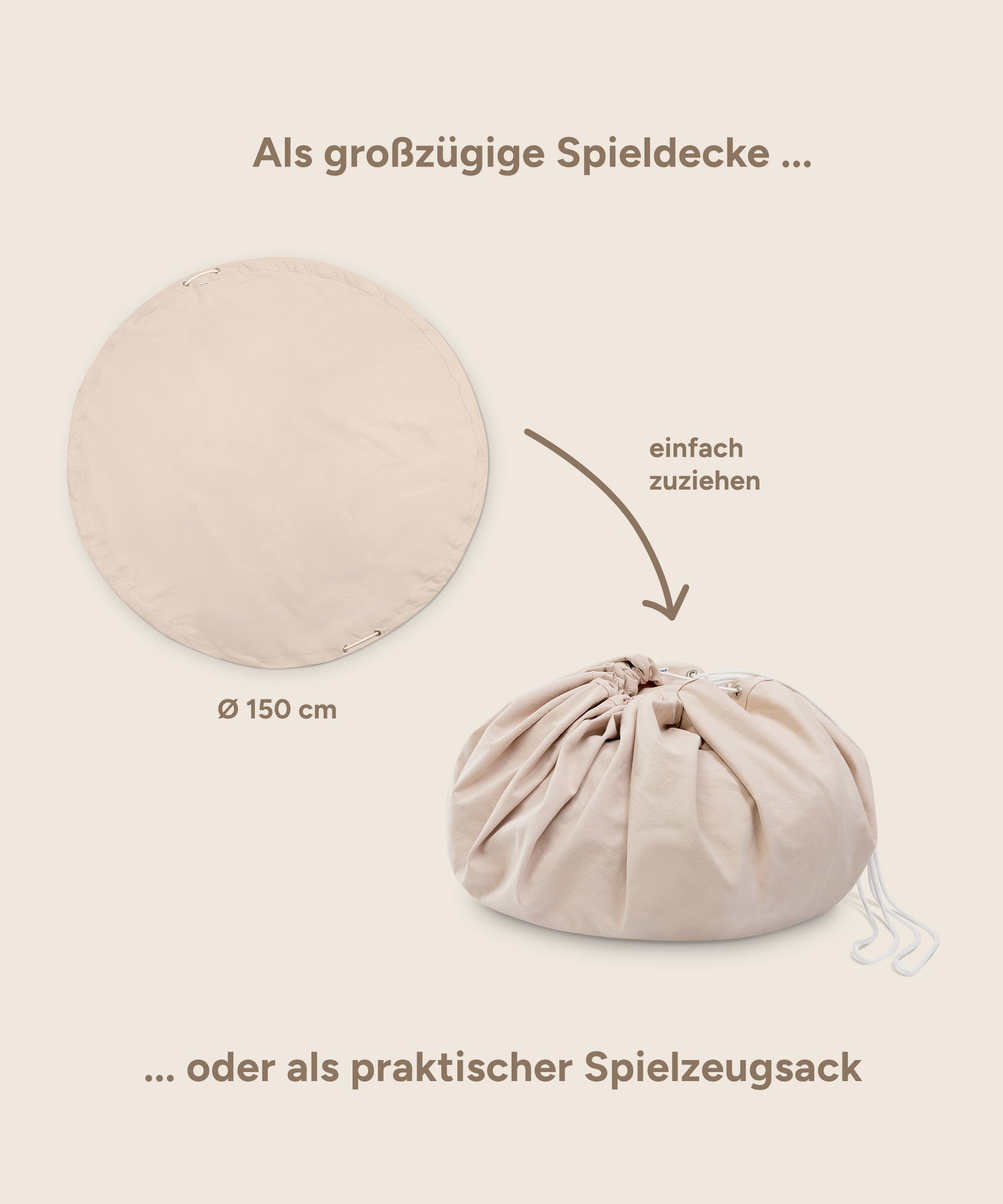 2in1 Spieldecke und Spielzeugsack für Kinder zur spielerischen Aufbewahrung.