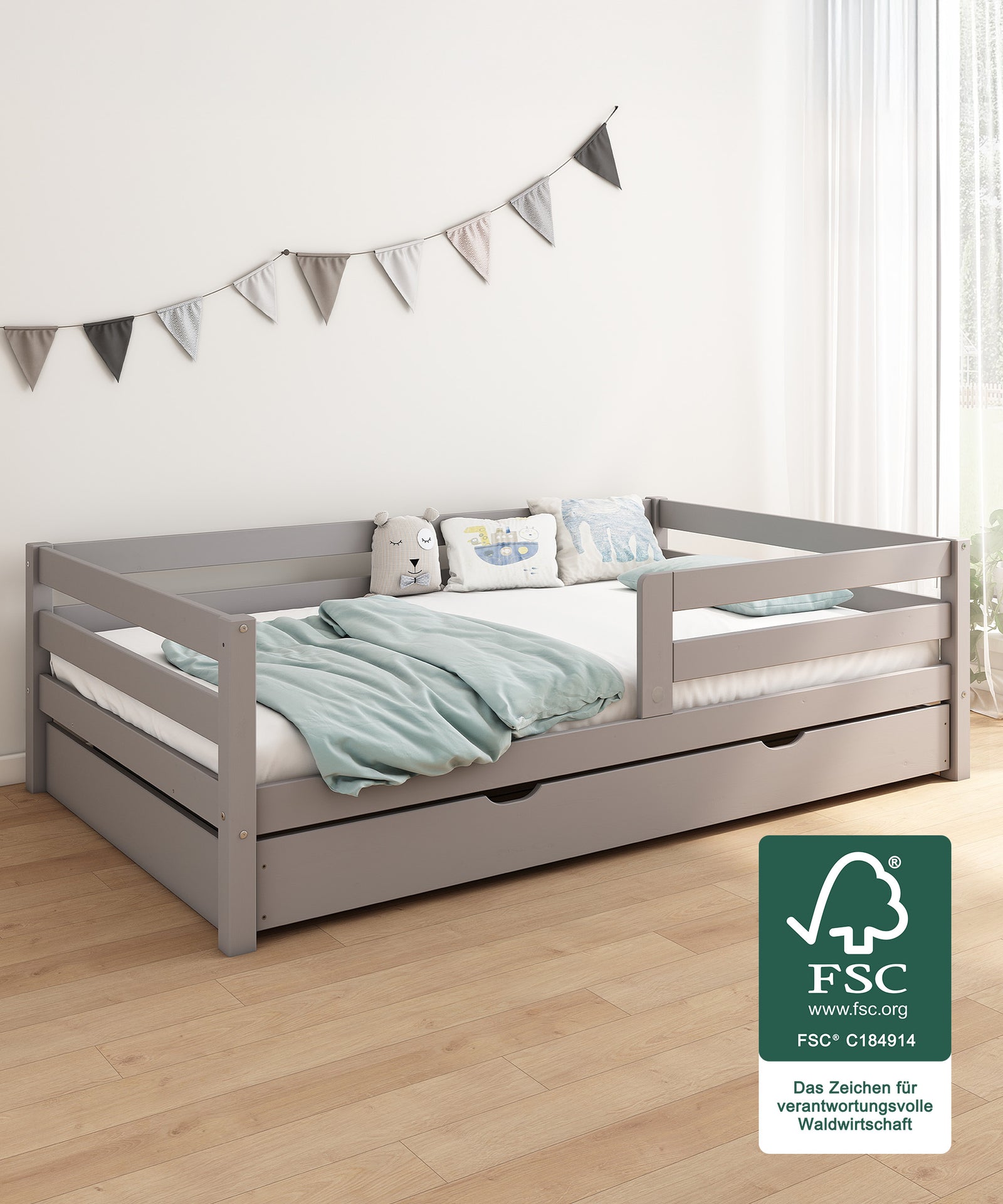 Kinderbett Sona Grau FSC.