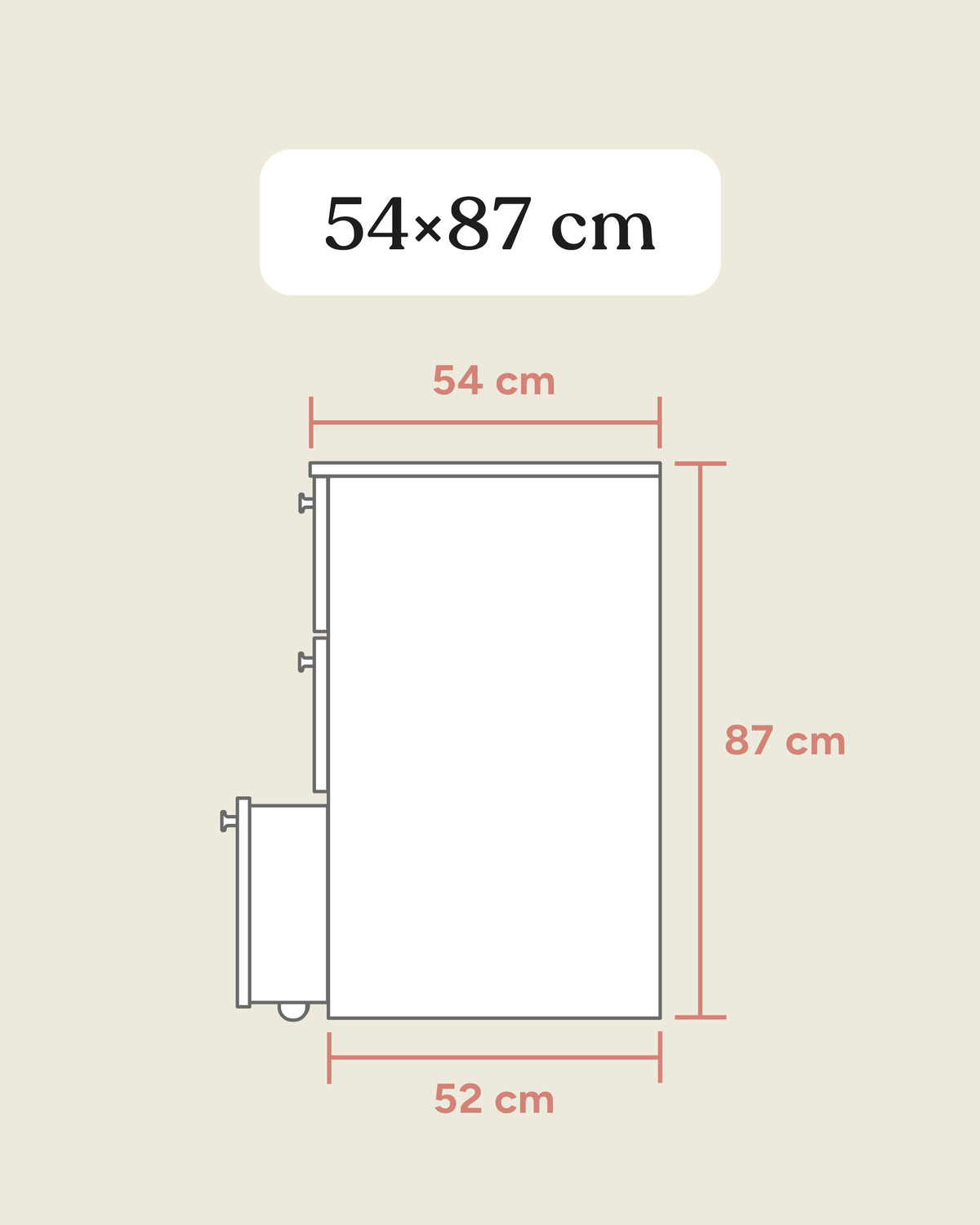 Größengrafik Kommode mit Rollschublade Seitlich.
