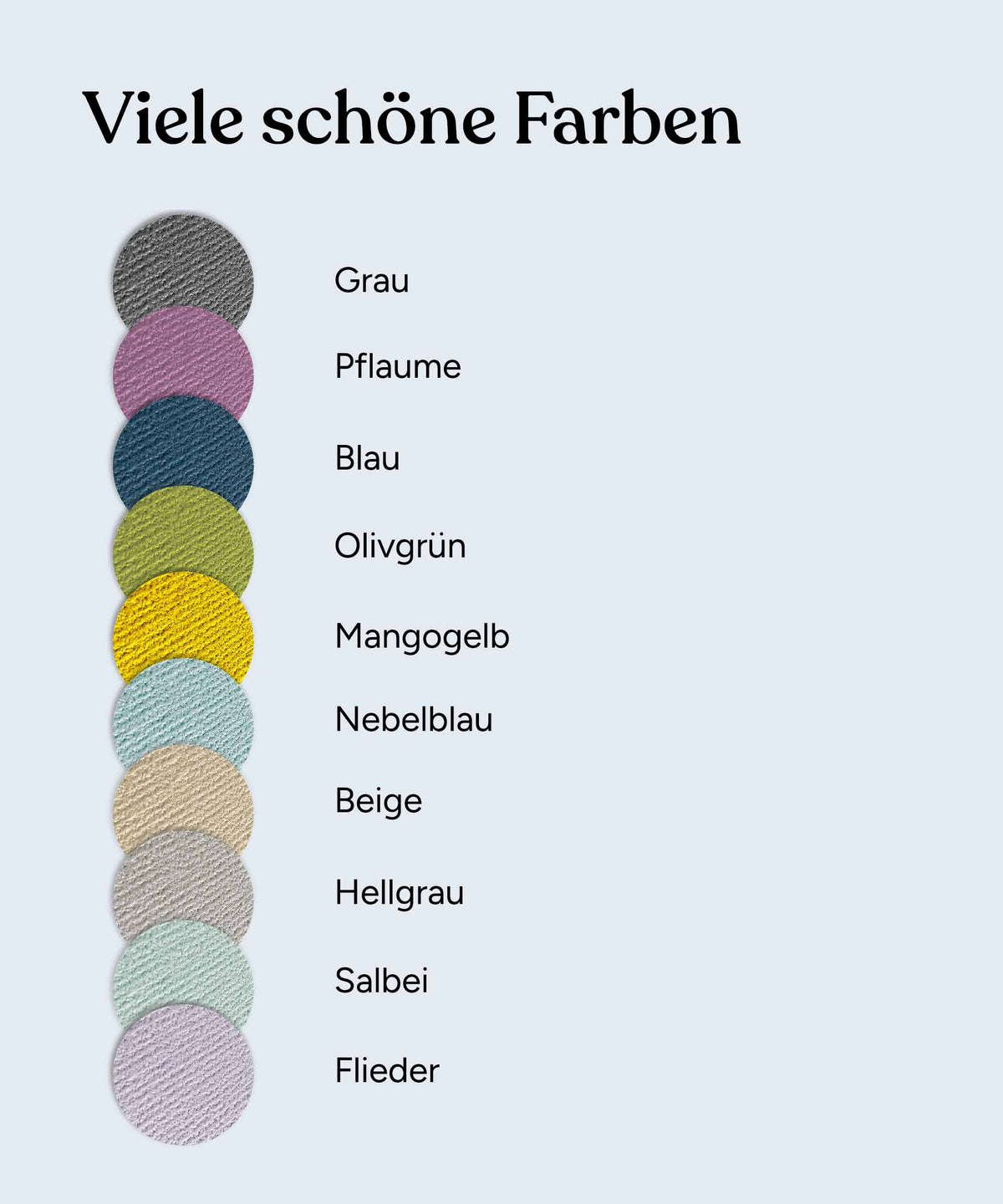 Alle Farben der Krabbelmatten mit Bezeichnung.