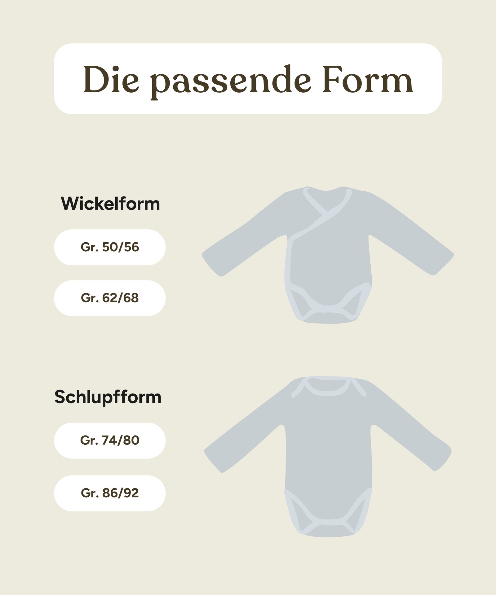 Langarmbody Merinowolle Größengrafik.