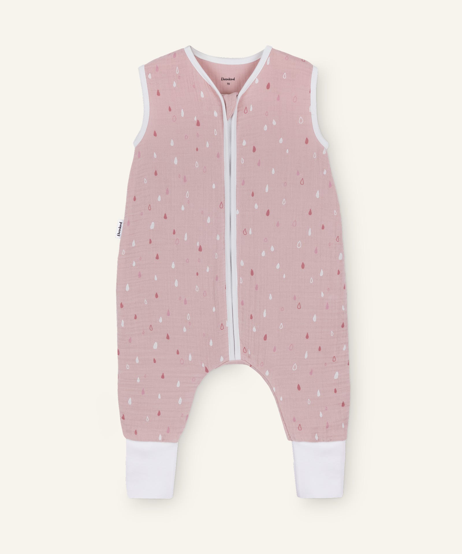 Musselin-Schlafsack mit Beinen 0.5 TOG in Rose Tropfen.