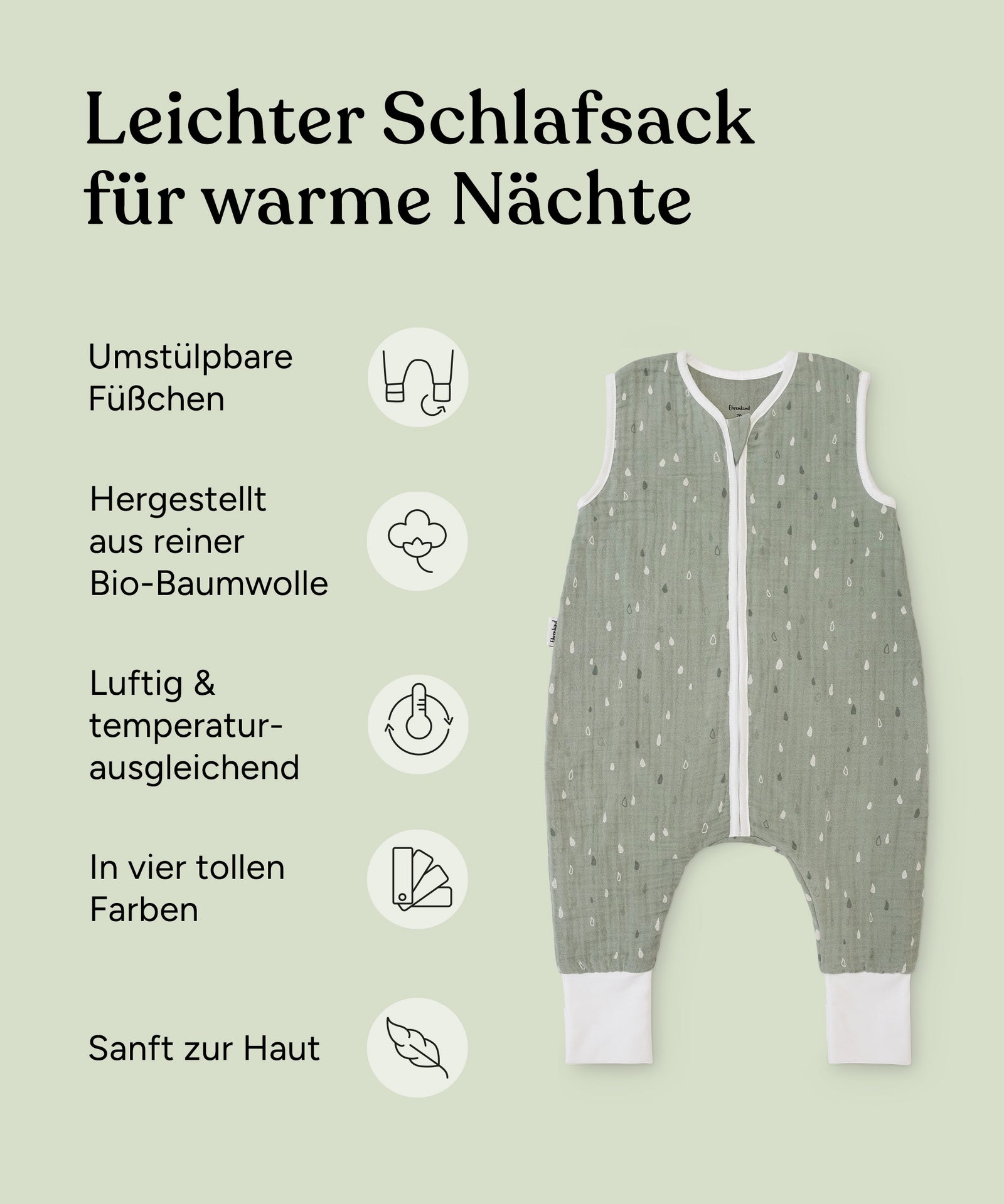 USP-Grafik zu Musselin Schlafsack mit Beinen 0.5 TOG.