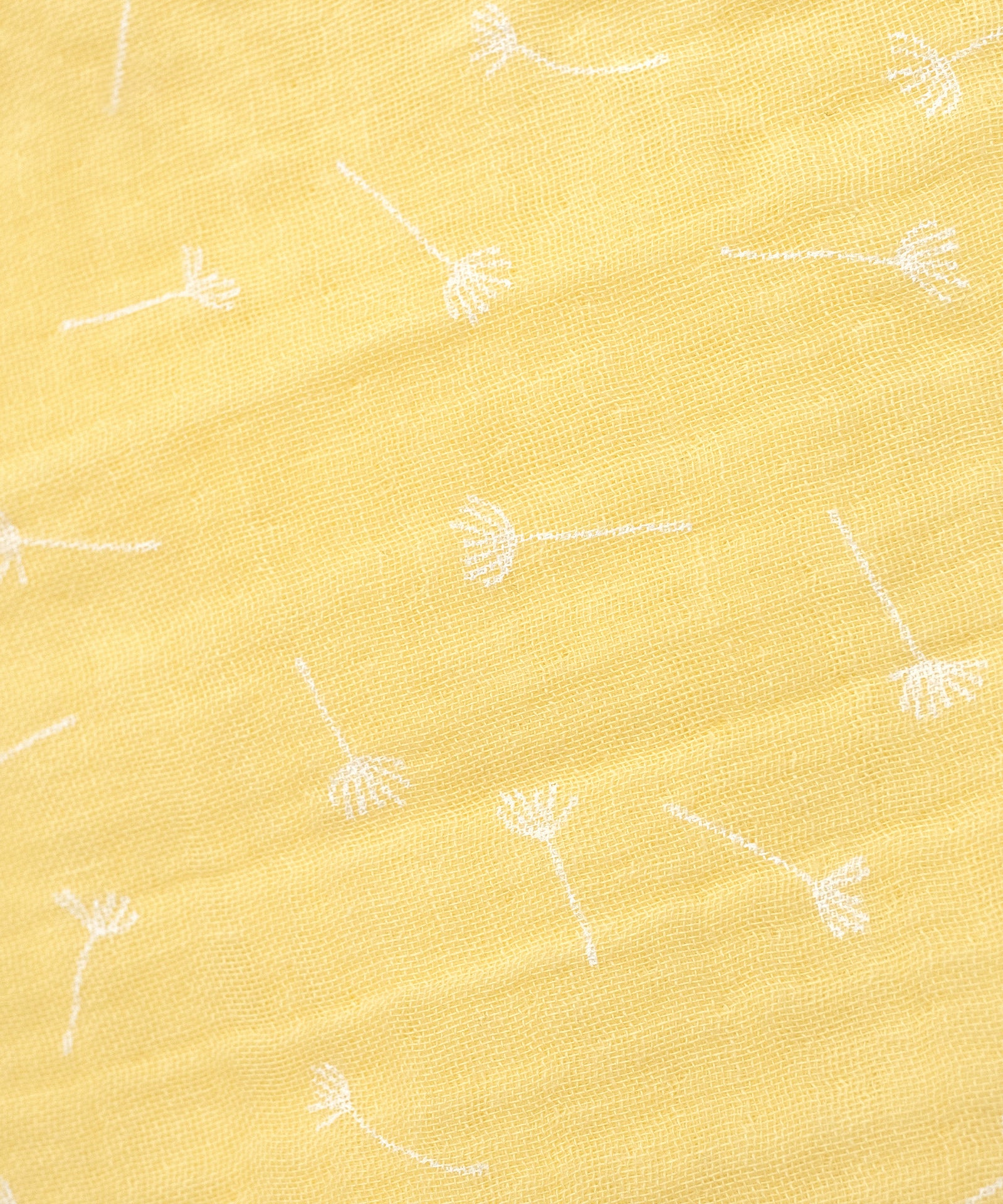 Hochwertig*Unsere Musselin-Schlafsäcke bestehen aus feinfädigem, atmungsaktivem Musselin-Gewebe|Stoffmuster Vanille Pusteblume Ausschnitt gezoomt. 