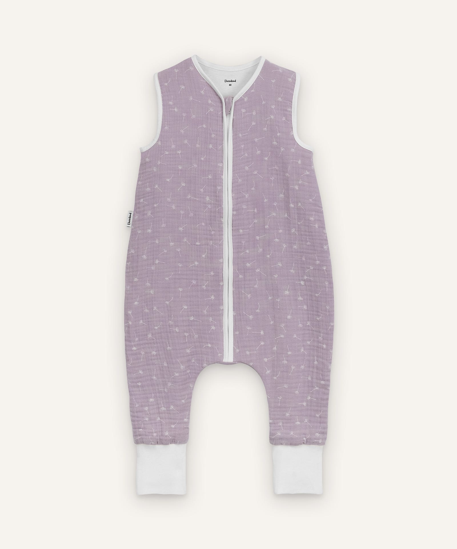 Schlafsack mit Beinen Musselin ganzjährig Flieder Pusteblume.